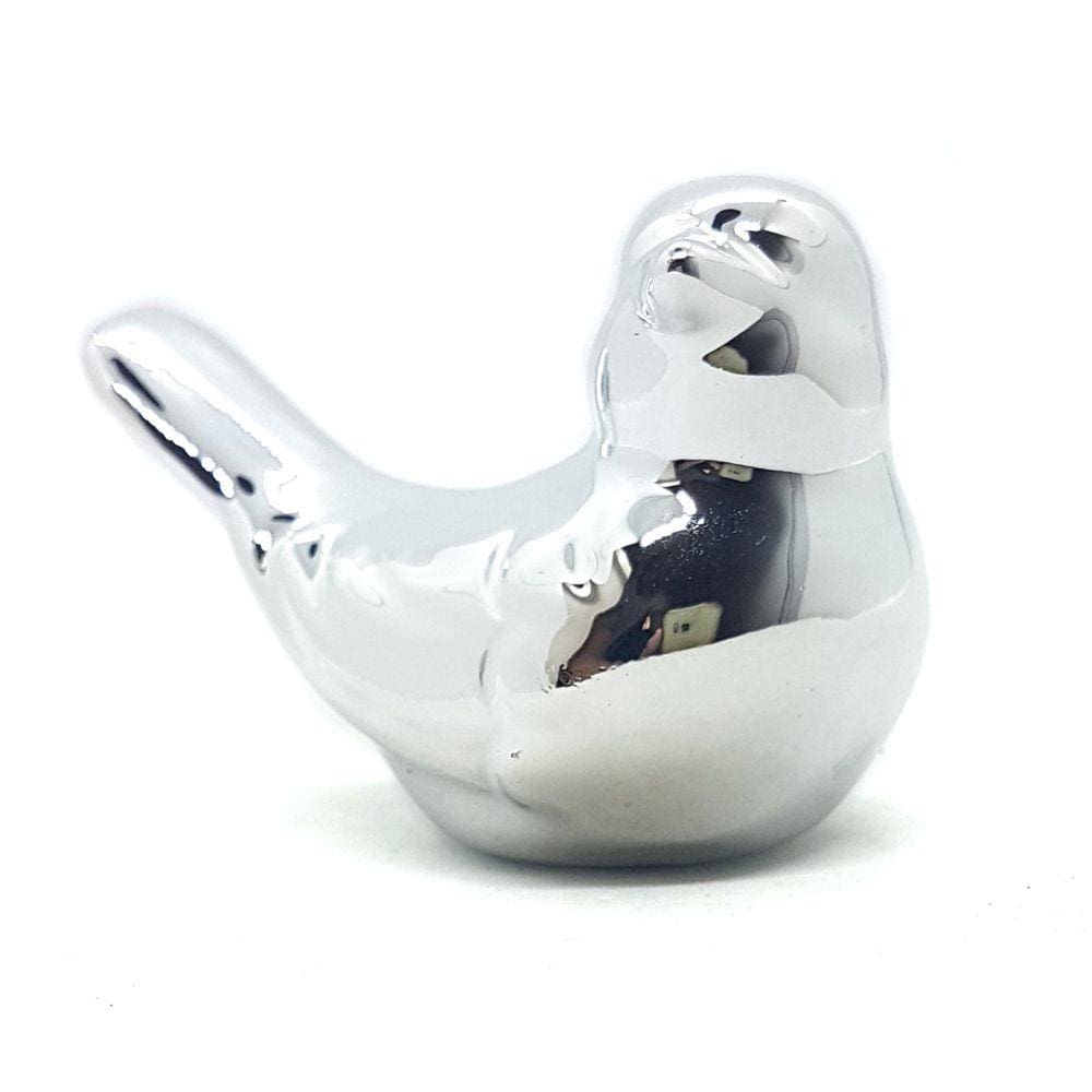 Pássaro de Porcelana Prateado Enfeite Mesa Pássaro Charmoso