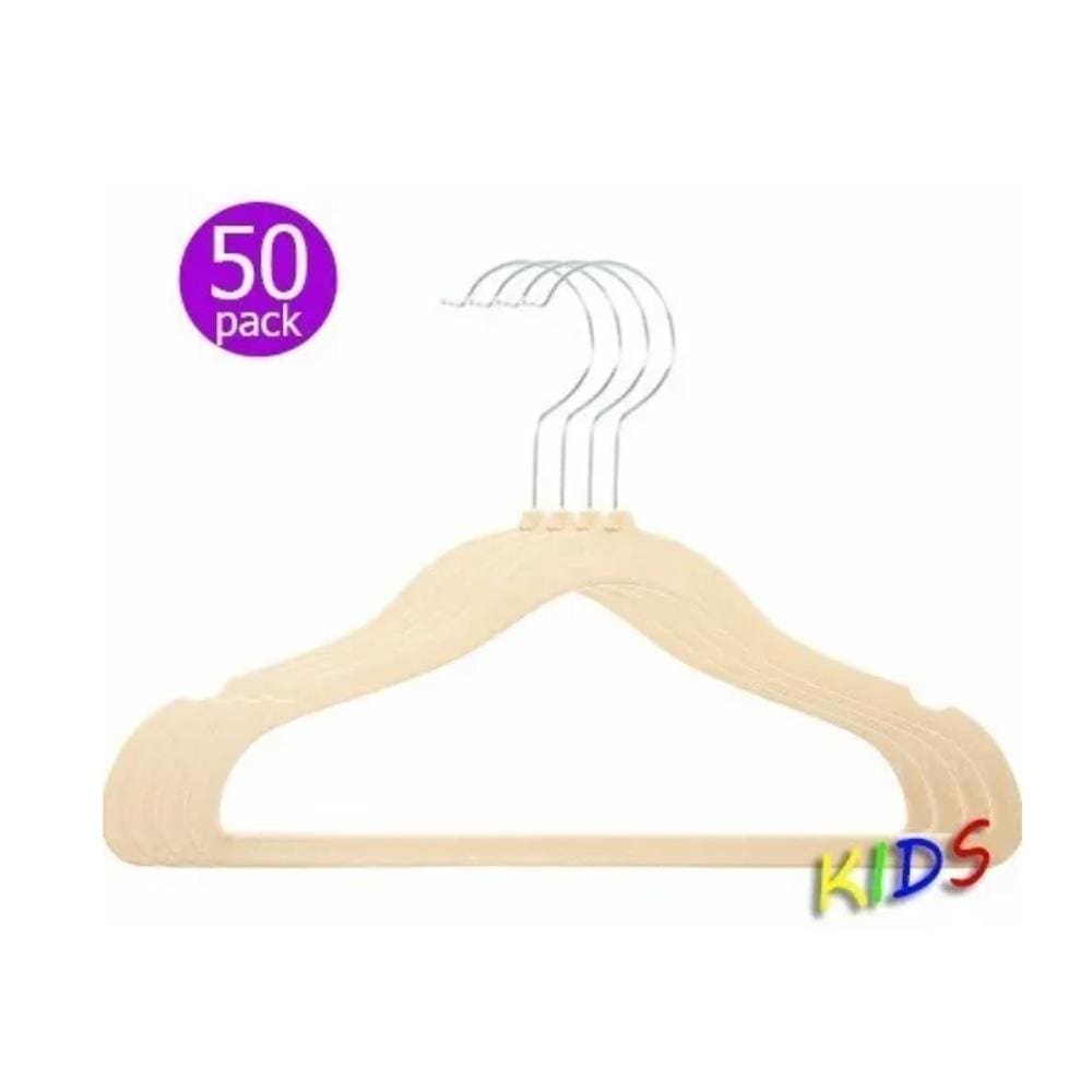 Kit 50 Cabides Veludo Infantil Slim Ultrafino Bege / Creme