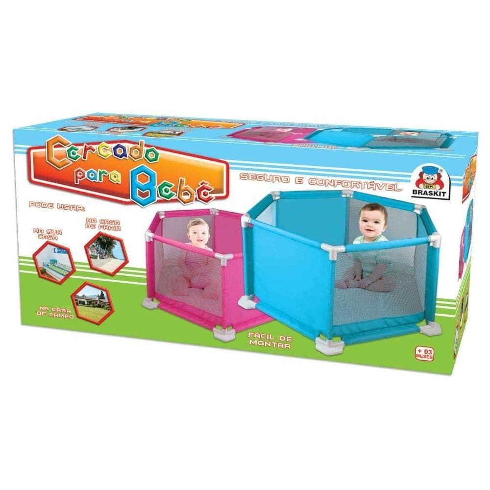 Cercado Para Bebê Cercadinho Azul Com Tapete De Eva Braskit