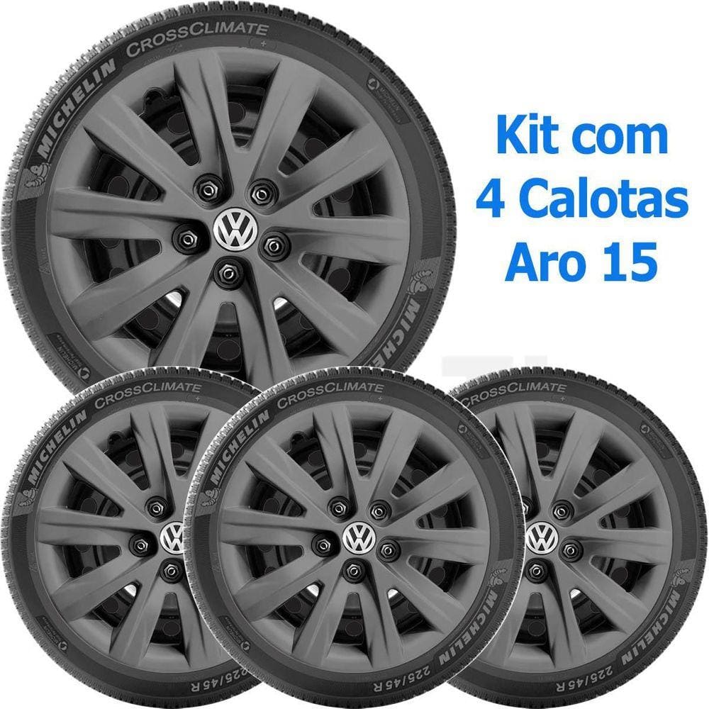 4X Calota Vw Space Fox Polo Aro 15 Grafite Com Emblema 078Cp