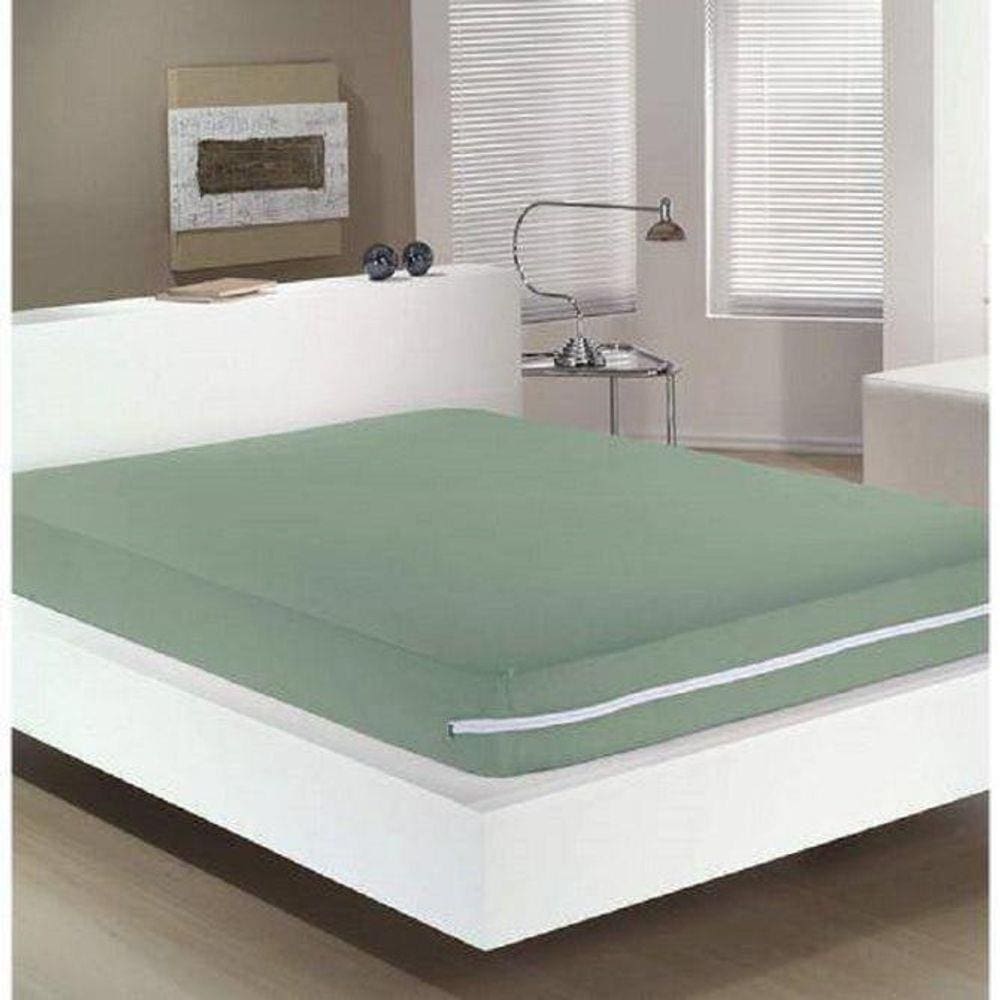 Kit Capa Protetora De Colchão Casal Poliester Ziper Verde