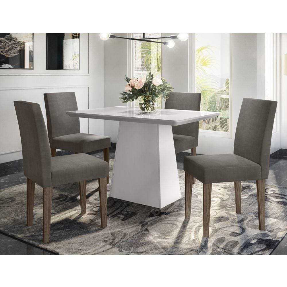 Mesa Jantar 1,20m 4 Cadeiras Off white Castanho Vl01