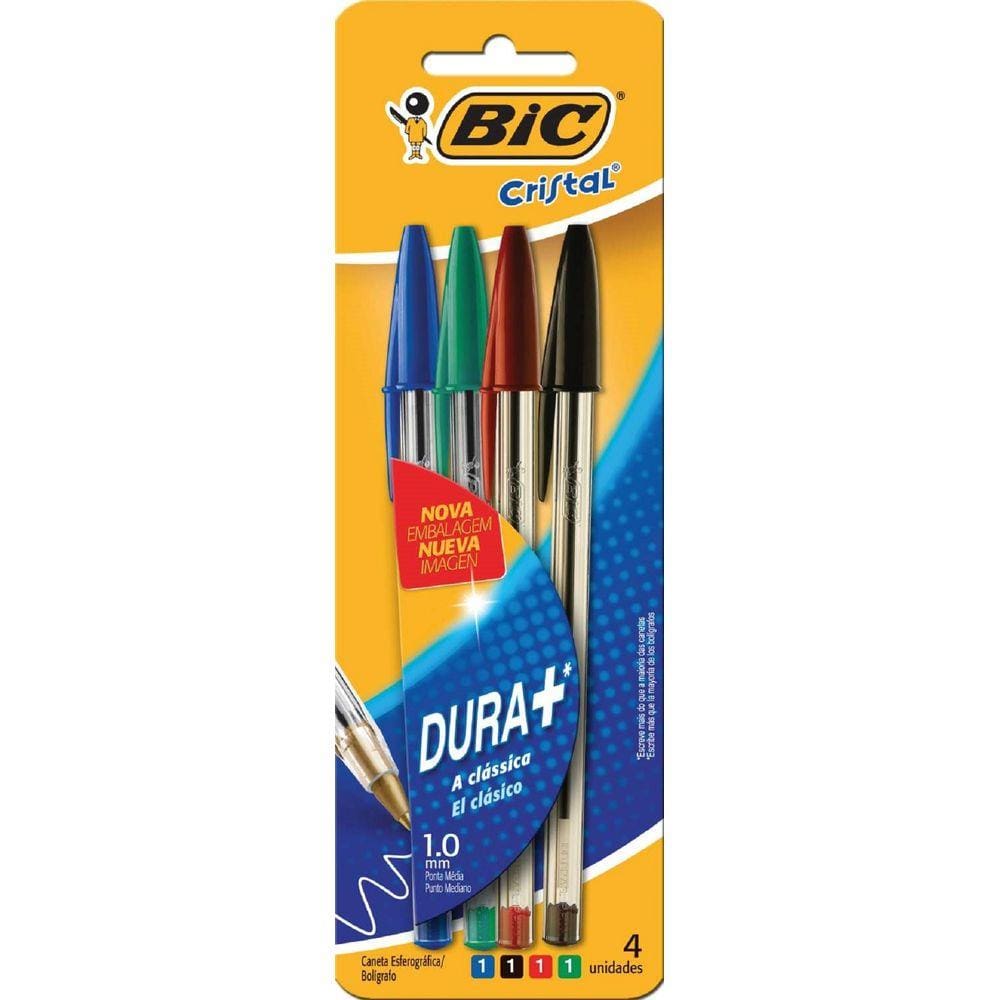 Caneta esferográfica Cristal Azul Preta Vermelha Verde Bic