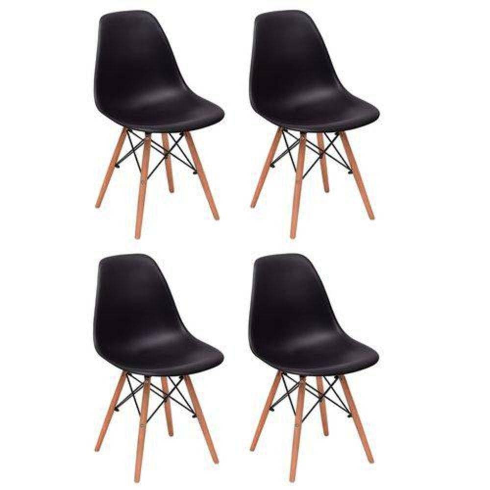 Kit 4 Cadeiras Charles Eames Eiffel Wood Design - Preta