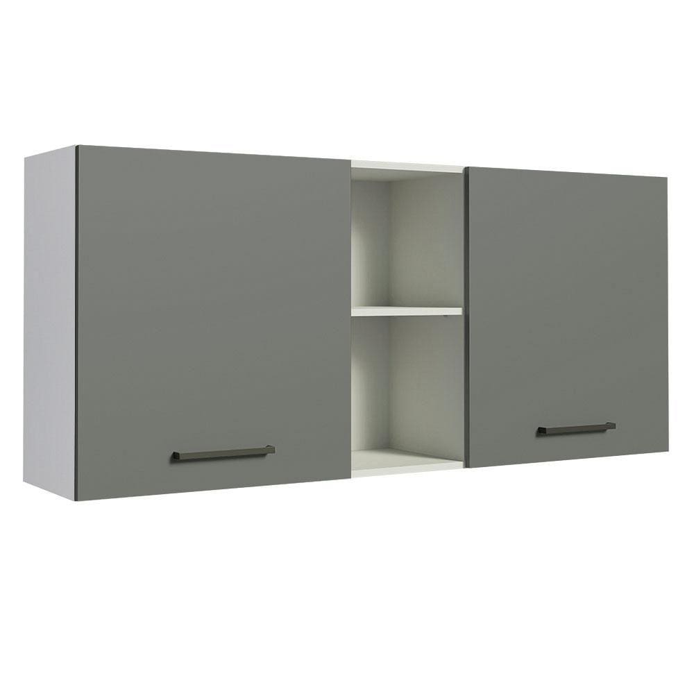 Armário Aéreo Madesa Agata 150 cm 2 Portas e 2 Nichos - Branco/Cinza