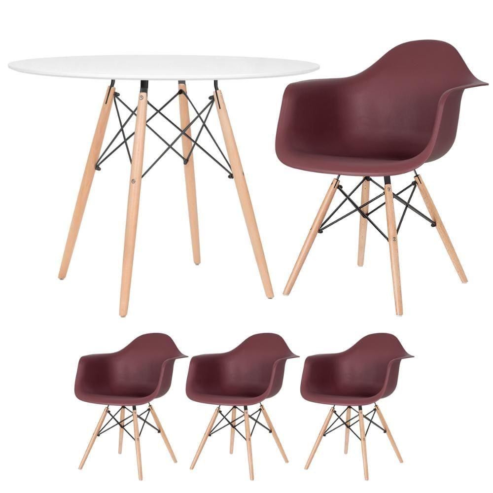 KIT - Mesa redonda Eames 100 cm branco + 3 cadeiras Eiffel DAW