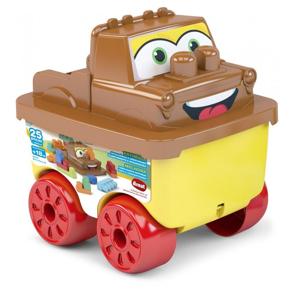 Carrinho Racer Resgate Caixa Blocos Montar e Encaixar 25 Peças Grandes Para Bebê Dismat