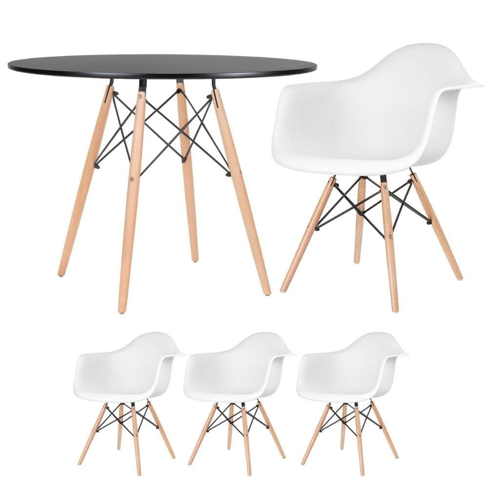 KIT - Mesa redonda Eames 100 cm preto + 3 cadeiras Eiffel DAW
