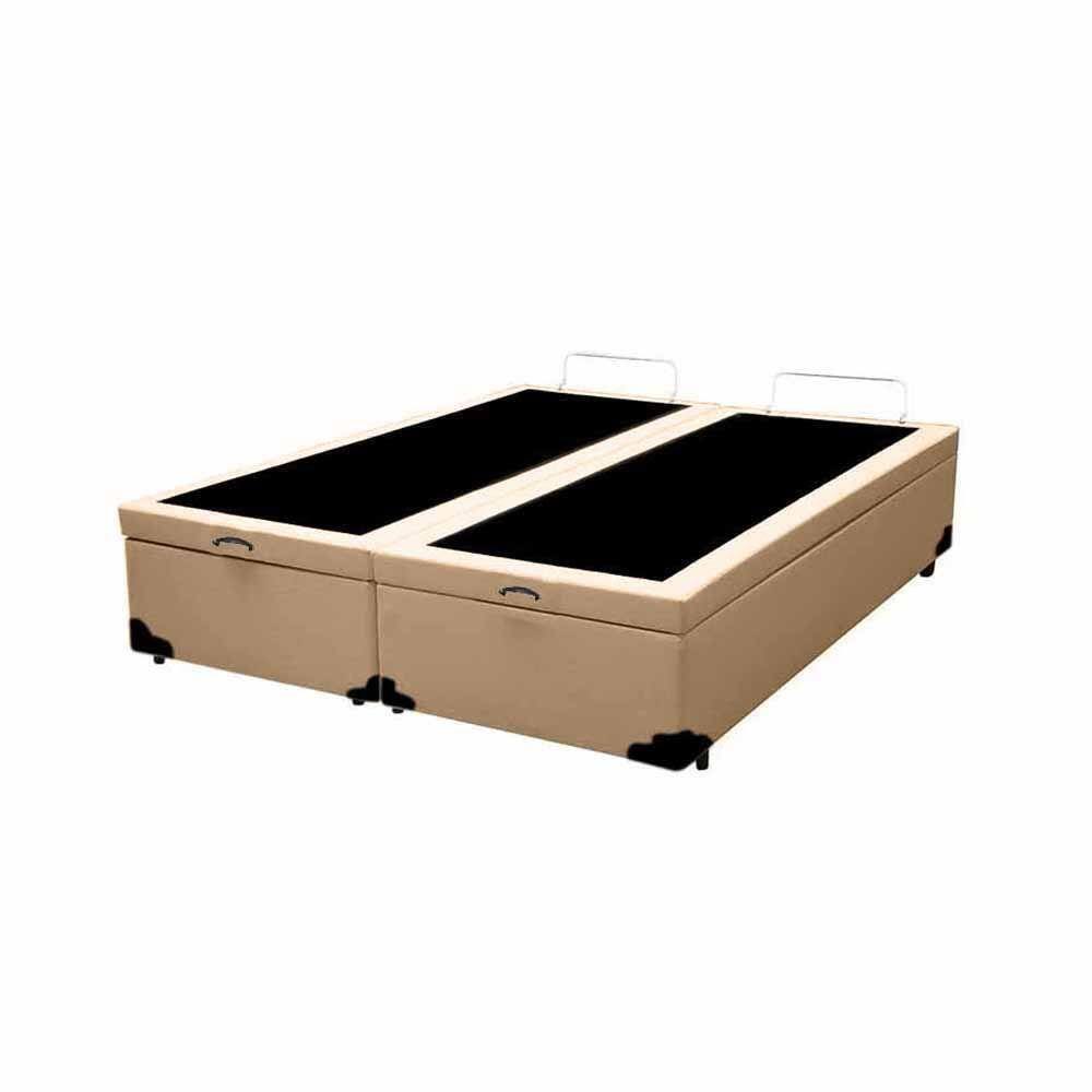 Cama Box Baú Queen Bipartido NK Camas Sintético Bege 41x158x198