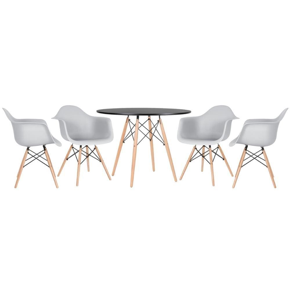 KIT - Mesa redonda Eames 100 cm preto + 4 cadeiras Eiffel DAW