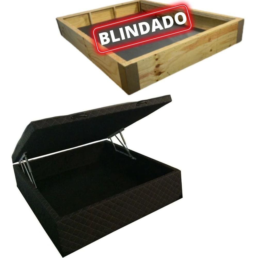 Cama Box Baú Casal Blindada/Reforçada - Tecido Bordado Preto