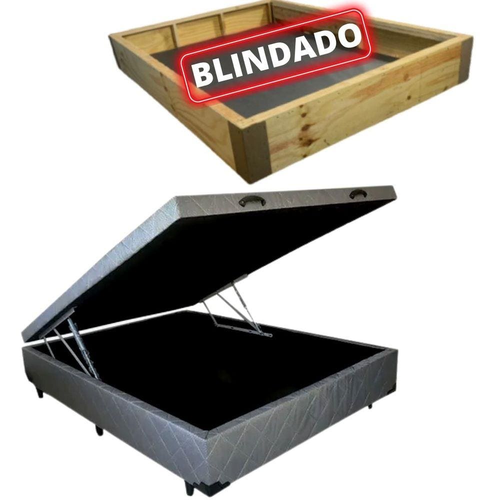 Cama Box Baú Casal Blindada/Reforçada - Tecido Bordado Cinza