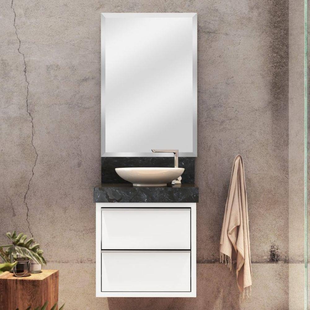 Conjunto para Banheiro com Espelho, Gabinete, Lavatório em Porcelanato e Cuba de Louça Bumi Branco