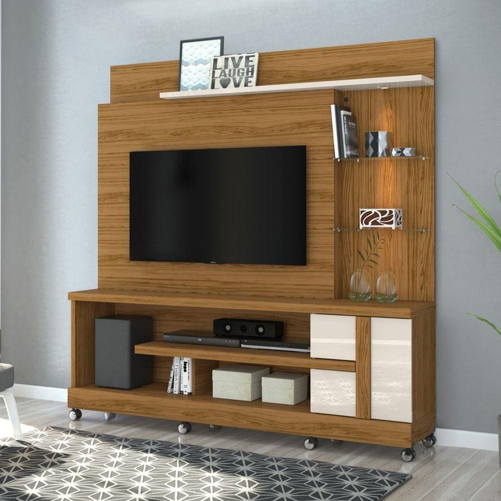 Estante Home para TV até 55 Polegadas 1 Porta Rodizios Alan Madetec Naturale/Off White