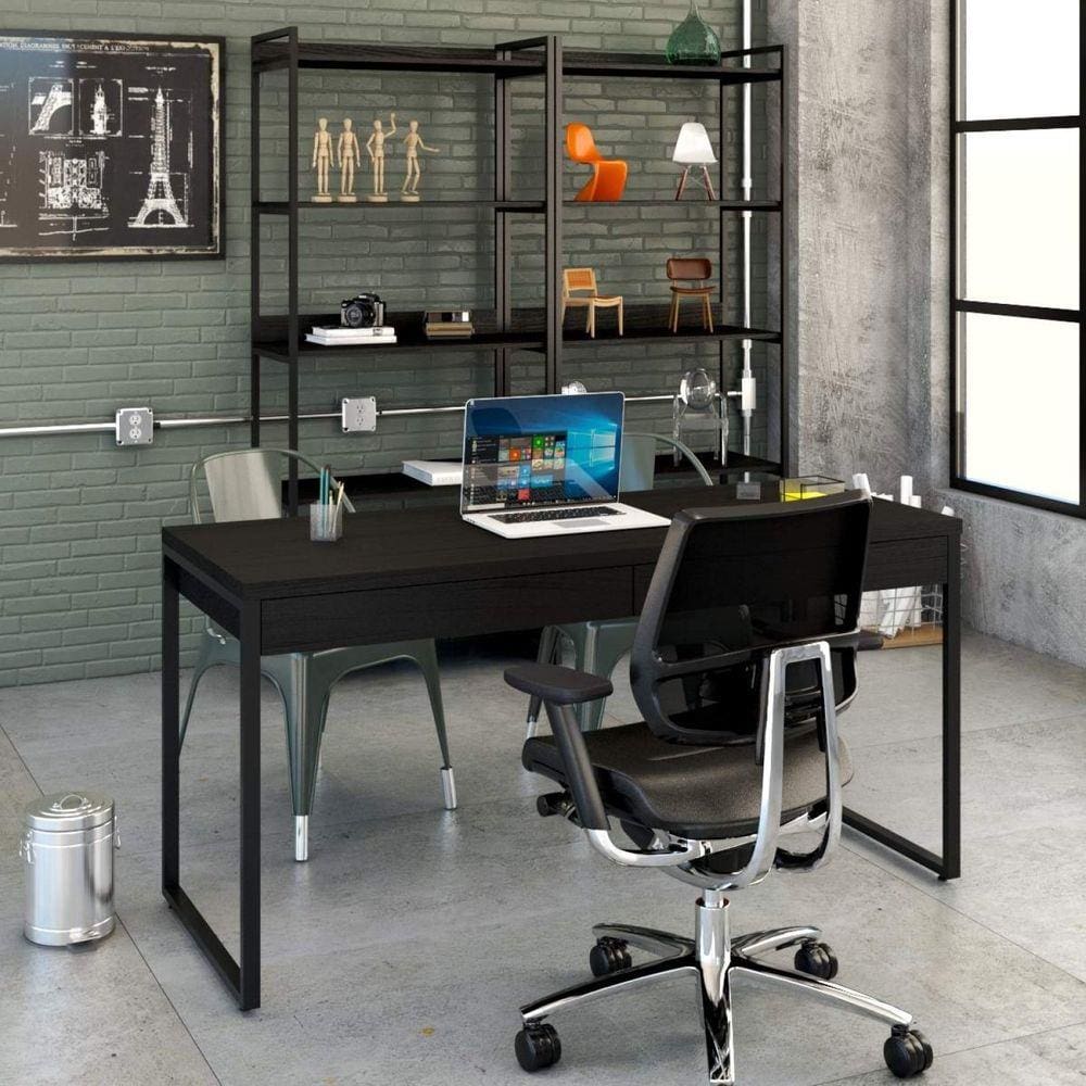 Mesa para Escritório 150cm 2 Gavetas Kuadra Compace Preto Onix