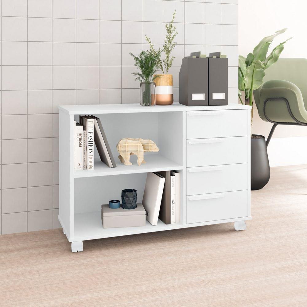 Gaveteiro 4 Gavetas 1 Nicho Office BRV Móveis Branco
