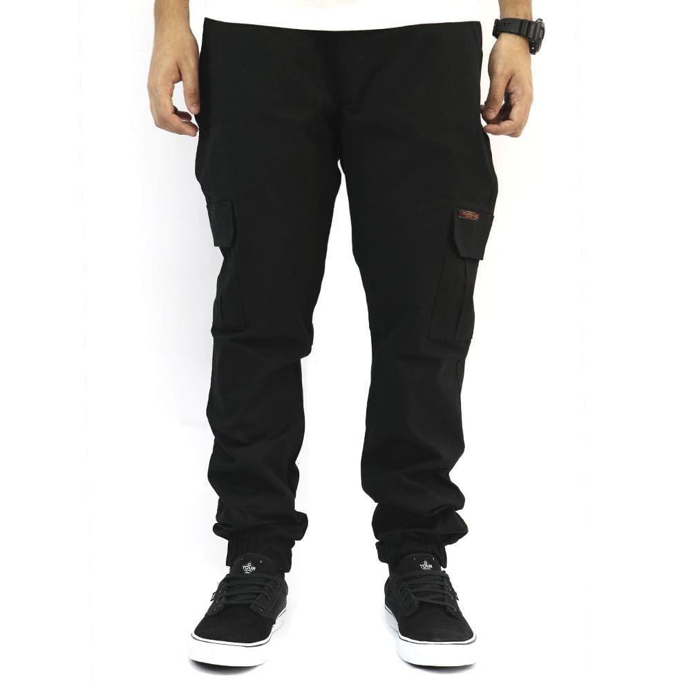 Calça Your Face Jogger Cargo Sarja Preto Estilo Conforto Casual Masculino Passeio Básico Bolsos Laterais