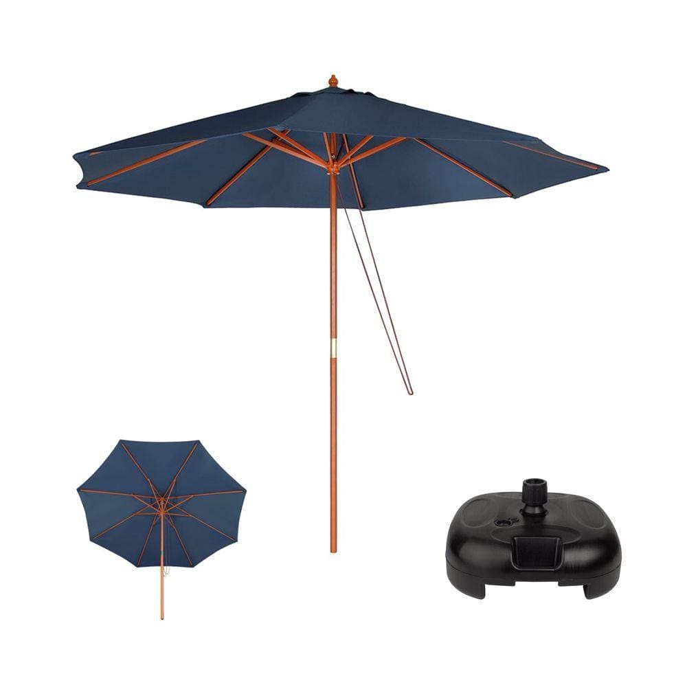 Kit Ombrelone Madeira 3 Metros Guarda Sol Sombreiro Azul + Base Plástica Preto - Mor