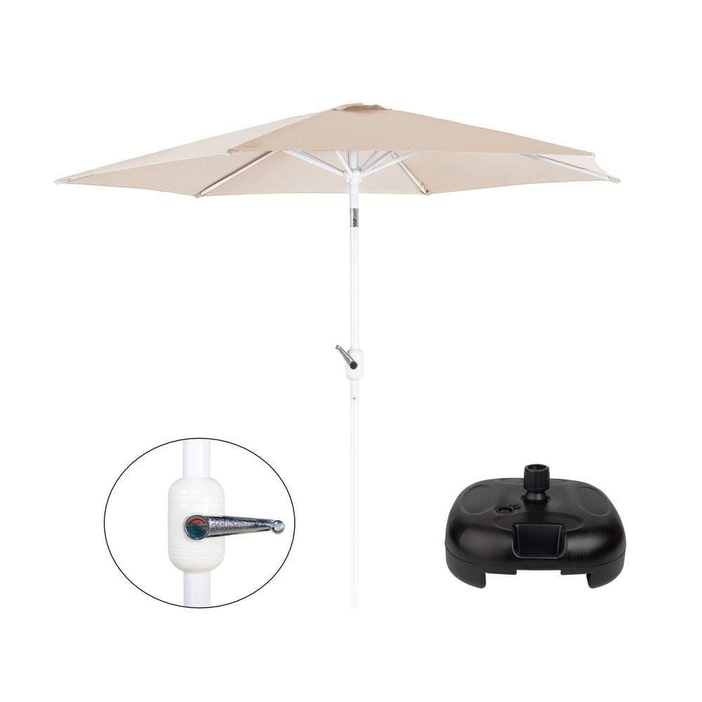 Kit Ombrelone Guarda Sol Aço Manivela 2,4 Metros Bege + Base Plástica Preta - Mor
