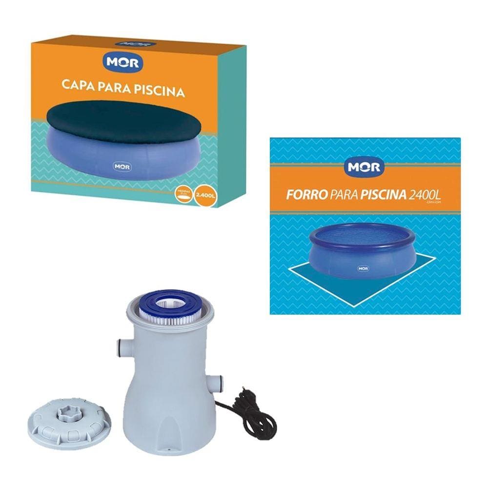 Kit Capa + Forro + Filtro 2.200 L/h Para Piscina Splash Fun 2400 Litros - Mor