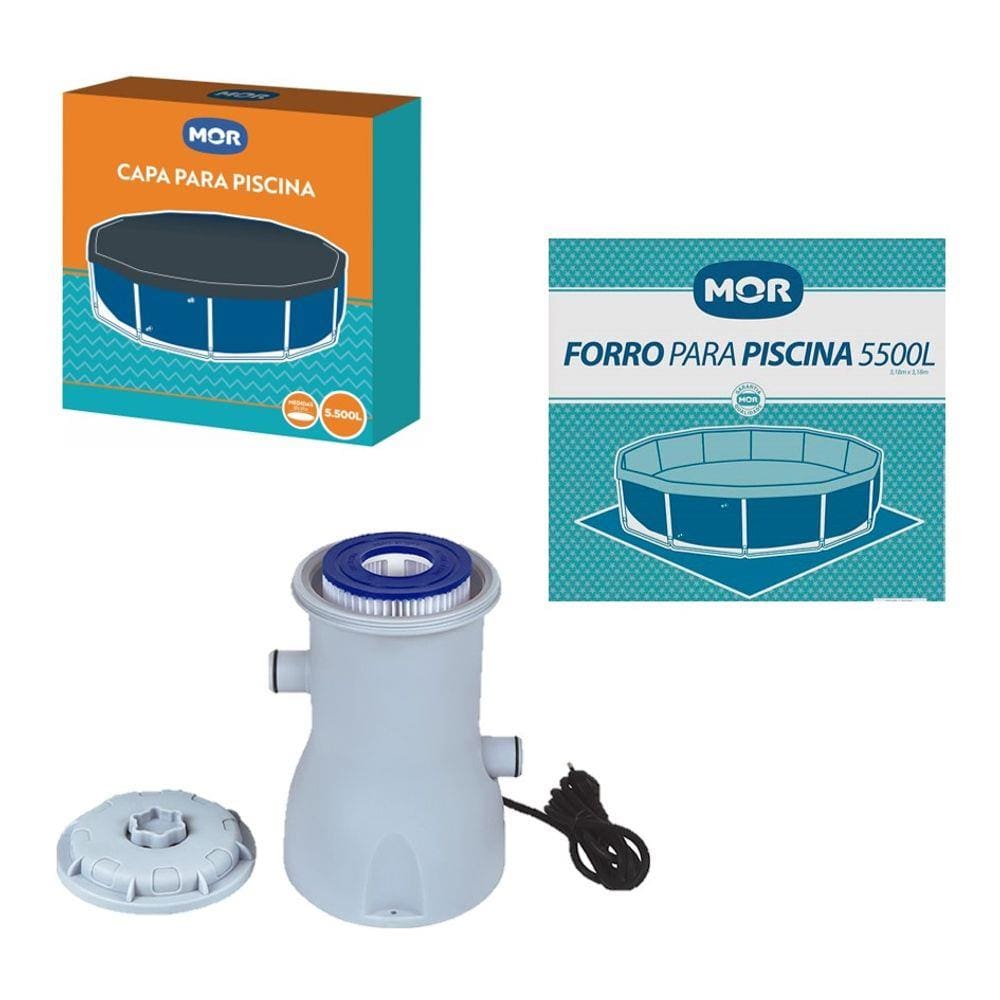 Kit Filtro 2200 L/h + Capa + Forro Para Piscina 5500 Litros - Mor