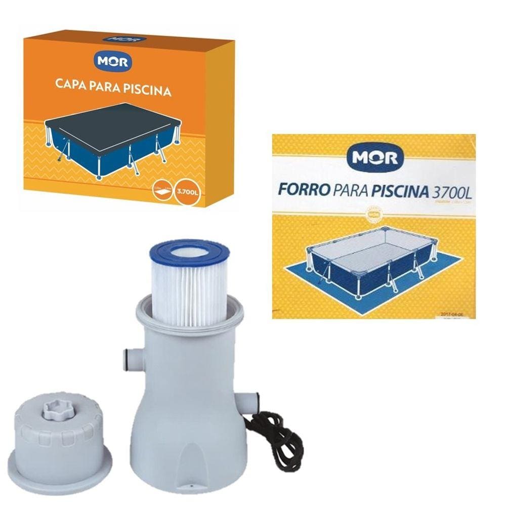 Kit Filtro 3.600 L/h + Capa + Forro Para Piscina Premium 3700 L - Mor