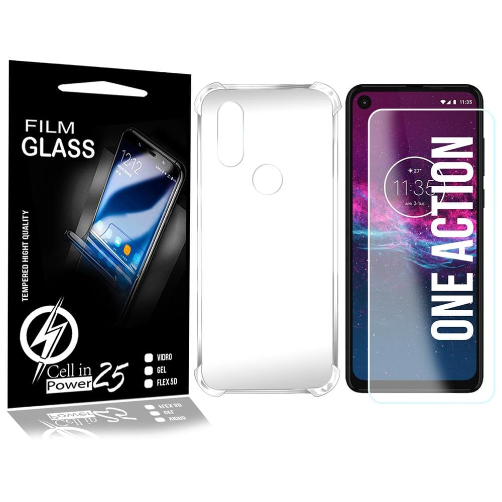 Película Vidro + Capa COM BORDA Moto One Action XT2013 6.3 - Cell In Power25