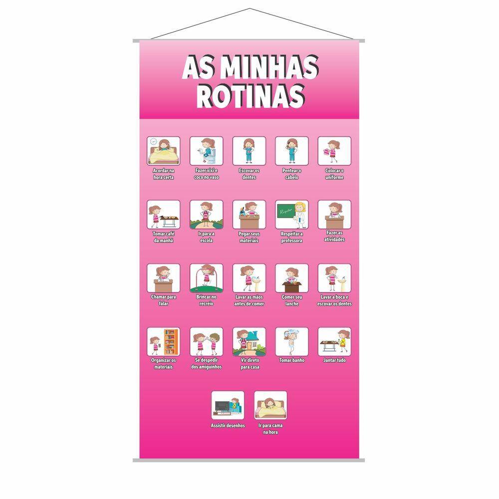 Banner Pedagógico Minhas Rotinas para Menina 120x65cm