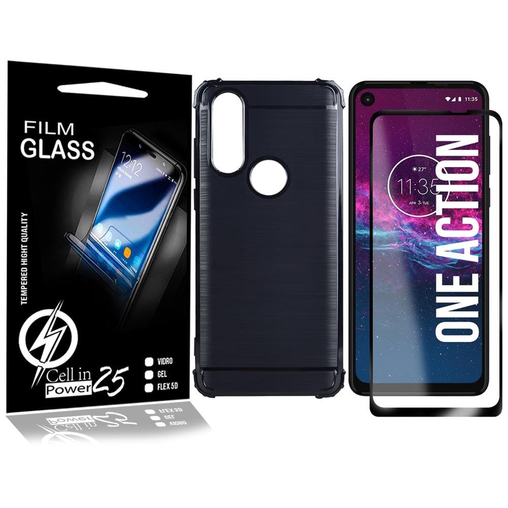 Película Vidro 3D + Capa Emborrachada Moto One Action XT2013 6.3 - Cell In Power25