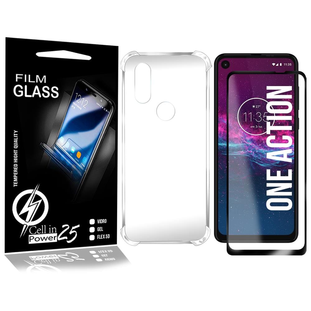 Película Vidro 3D + Capa COM BORDA Moto One Action XT2013 6.3 - Cell In Power25