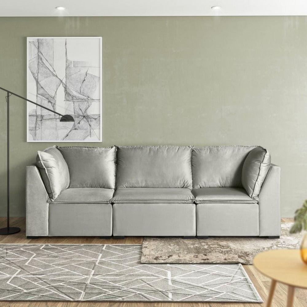 Sofá Modular Ibi 5 Lugares 265cm em Veludo CabeCasa MadeiraMadeira Bege