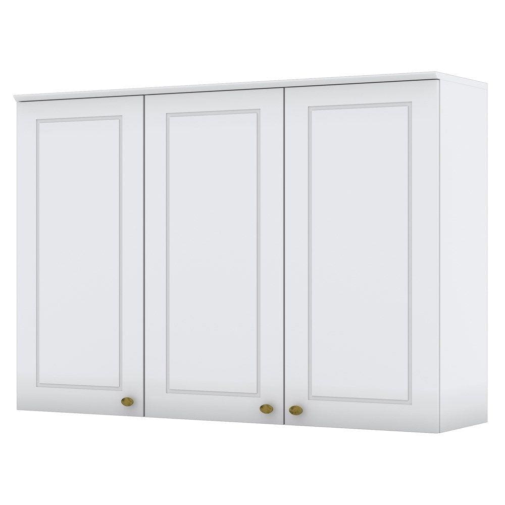 Armário Aéreo 120cm 3 Portas 100% MDF Americana Branco HP - Henn