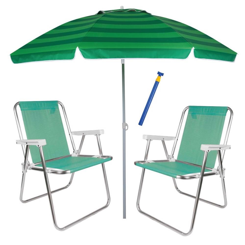 Kit Praia 2 Cadeira Alta Sannet Alumínio + Guarda Sol 2,4m Alum + Saca Areia Pressão - Mor