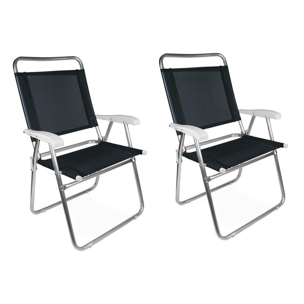 Kit 2 Cadeiras Alumínio Praia Encosto Alto Até 120Kg Piscina Camping Master Plus - Mor
