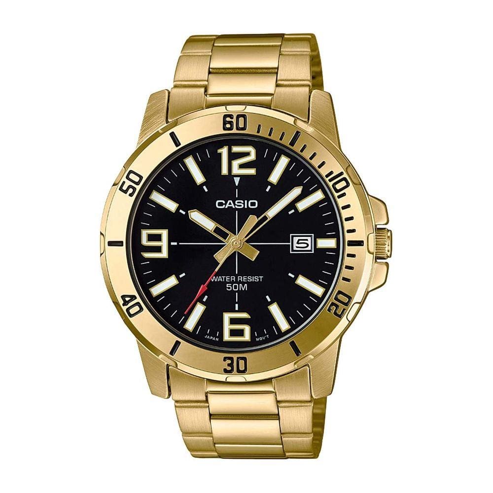 Relogio Masculino Dourado Fundo Preto com Data