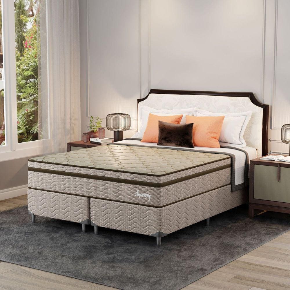 Cama Box Casal Queen Supreme 1,58x1,98x0,60 Molas Ensacadas Montreal Tecido poliéster Dourado, Jacquard Tipo Malha Dour