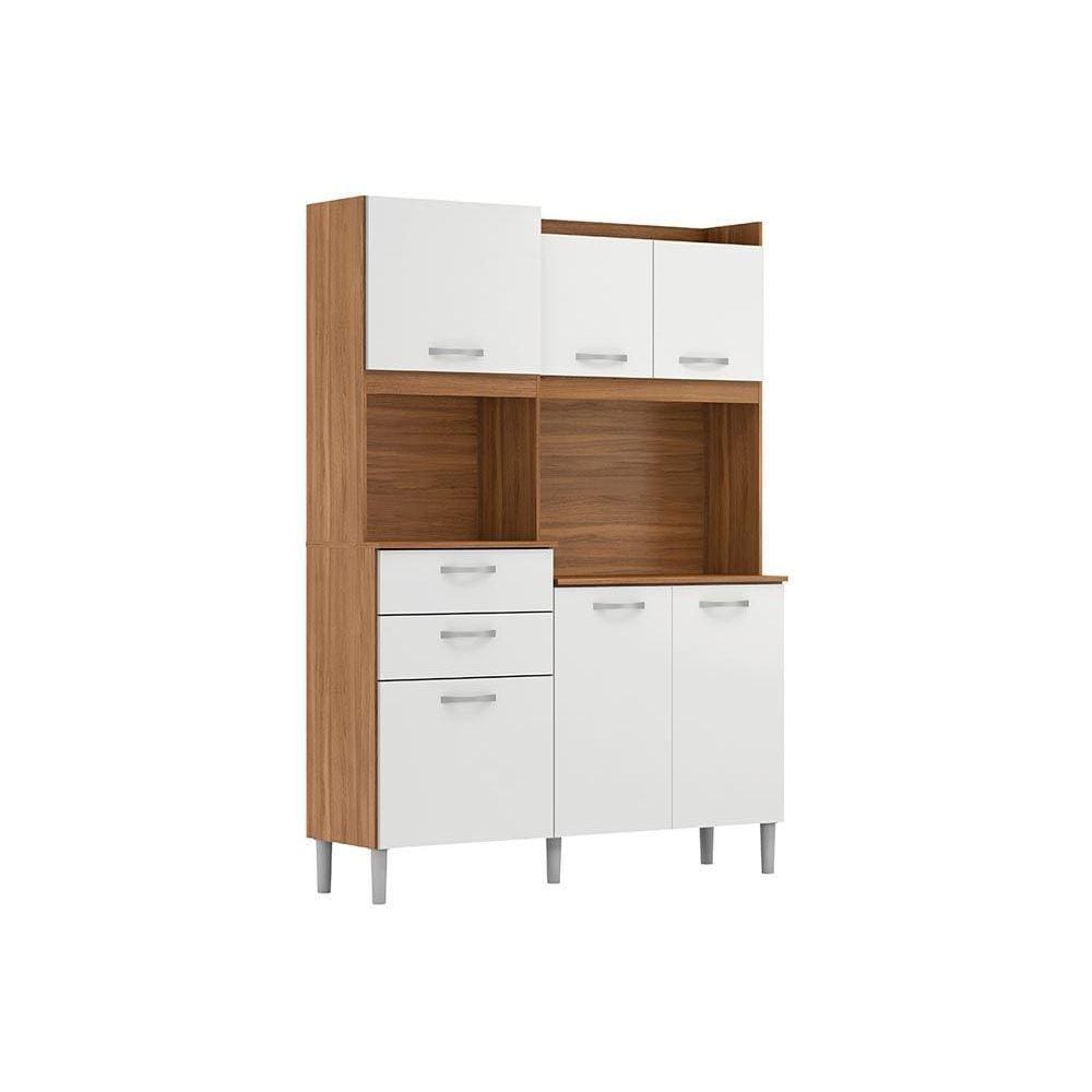Kit de Cozinha Demóbile Harmonia 6 Portas e 2 Gavetas Cor Amendola/Branco