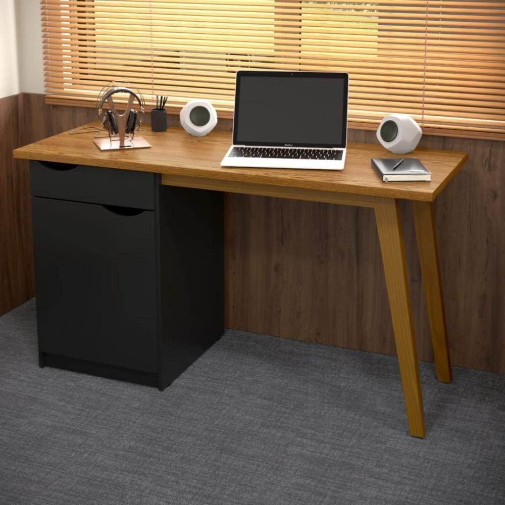 Escrivaninha Pés Retrô Prism - Preto com Cumarú - Patrimar Móveis