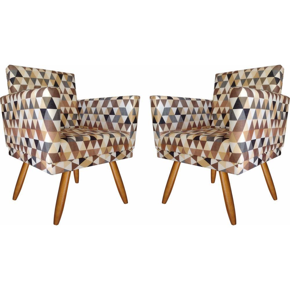 Kit 02 Poltronas Decorativas Nina Suede Triâgulo Bege