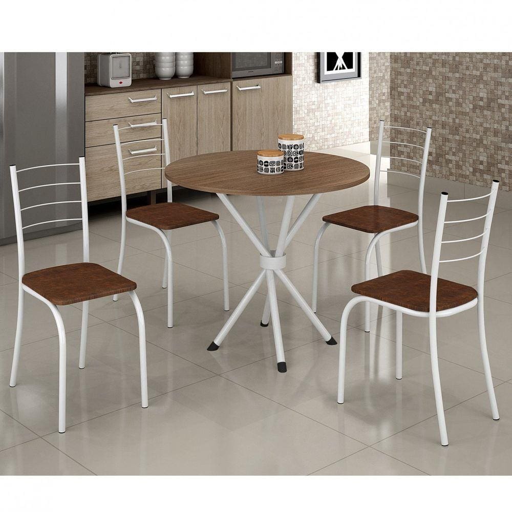 Conjunto Mesa Rendonda 4 Cadeiras Imbuia Rio Móveis Teixeira Branco/Marrom/Imbuia