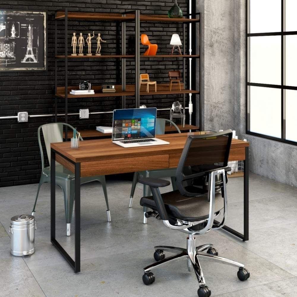 Mesa para Escritório 135cm 2 Gavetas Kuadra Compace Nogal