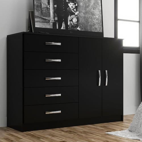 imagem-Cômoda 2 Portas 5 Gavetas Black Evidência Móveis Preto