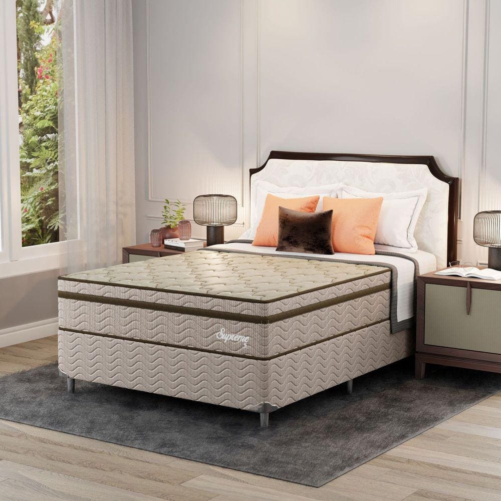 Cama Casal Box Supreme 1,38X1,88X0,59 Molas Ensacadas Montreal Tecido poliéster Dourado, Jacquard Tipo Malha Dour
