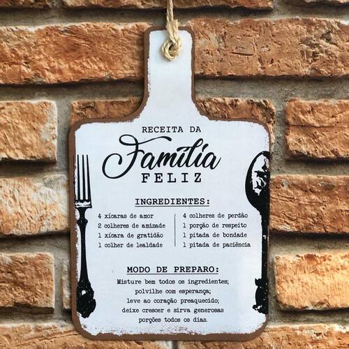 Placa Decorativa Lousa Receita da Família Feliz