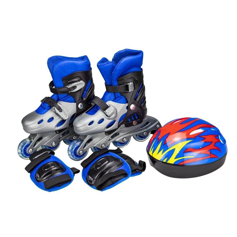 Kit Patins Le Capacete e Protetor Azul Tamanho 35 a 38