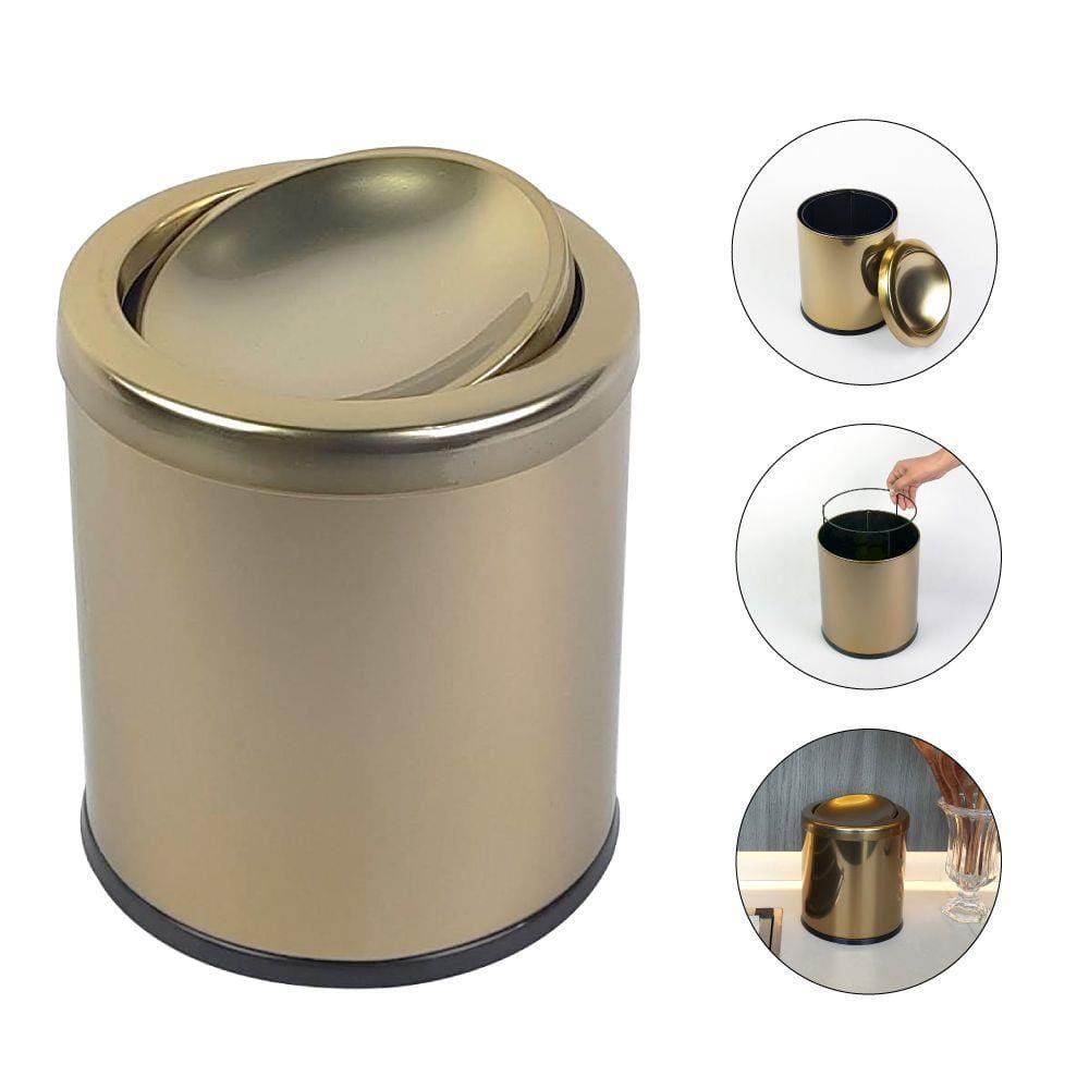 Lixeira 6,3L Cesto Lixo Tampa Basculante Banheiro Bancada Pia Cozinha Dourado - 30063/B CP