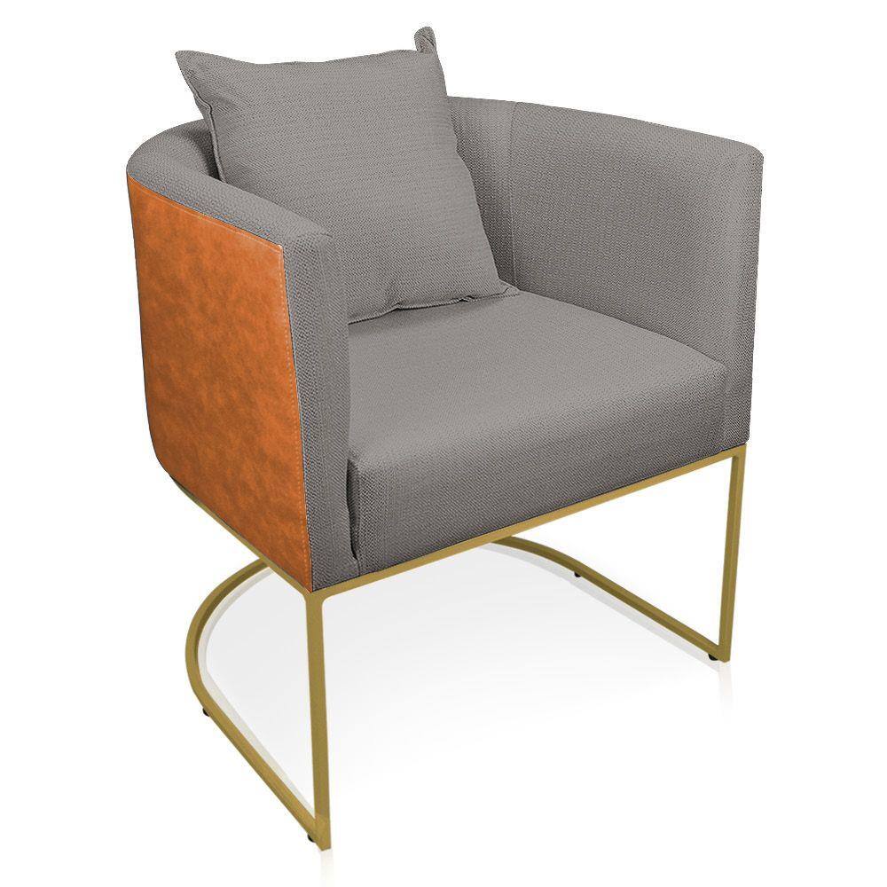 Poltrona Paola Corano Nozes com Linho Grafite A26 Base Metálica Dourado - D`Rossi