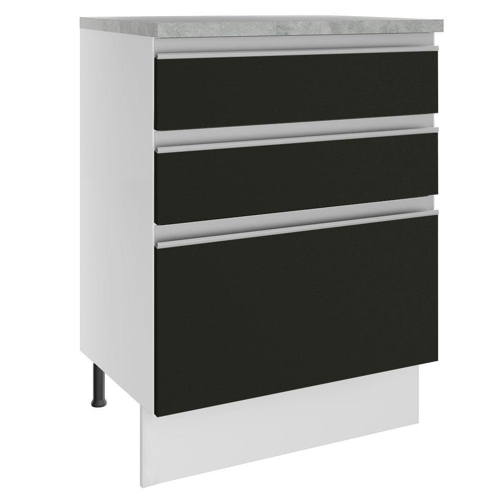 Balcão Glamy 60cm 3 Gavetas Branco Preto