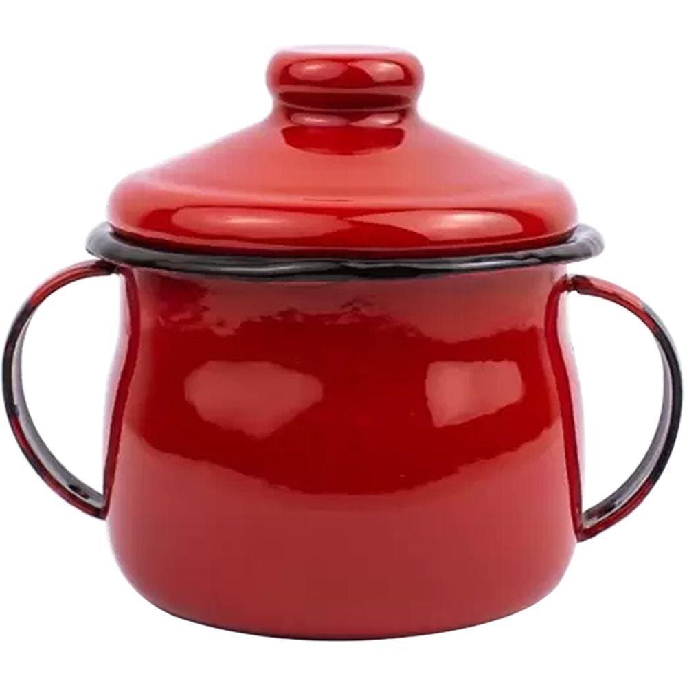 Açucareiro Esmaltado Ágata 500ml Porta Açúcar Com Tampa E Alças Laterais Vermelho