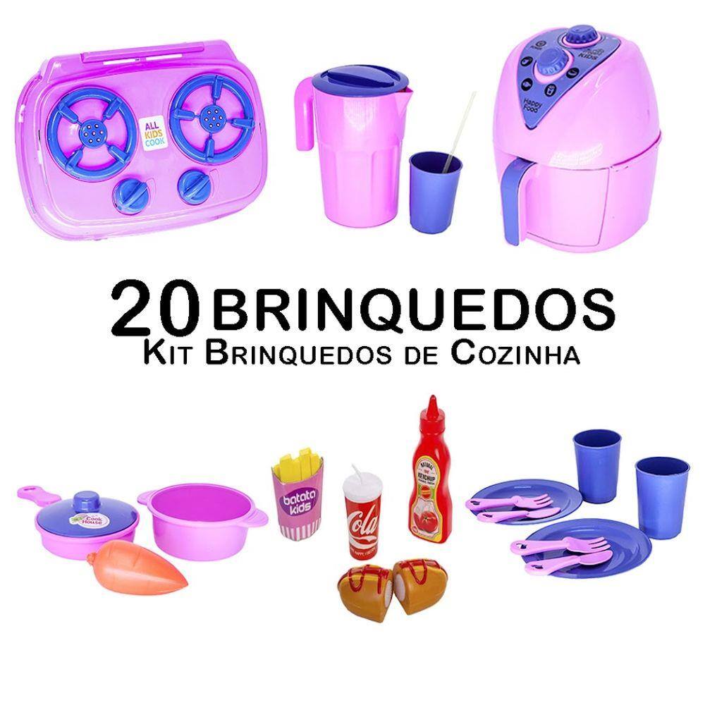 Kit Cozinha Infantil Jogo de Panela Fogão Comida Prato 23pç